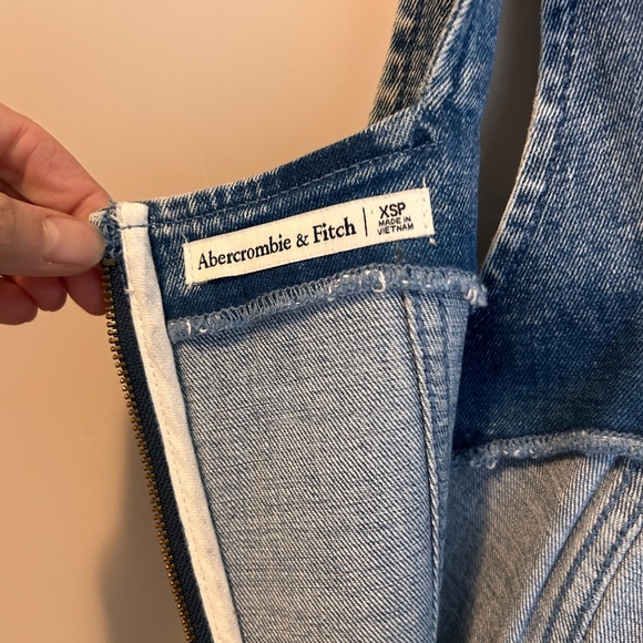 Abercrombie and Fitch Dress PXS Denim Maxi Sleeveless Slit Square Neck Y2K Style - Picture 5 of 11